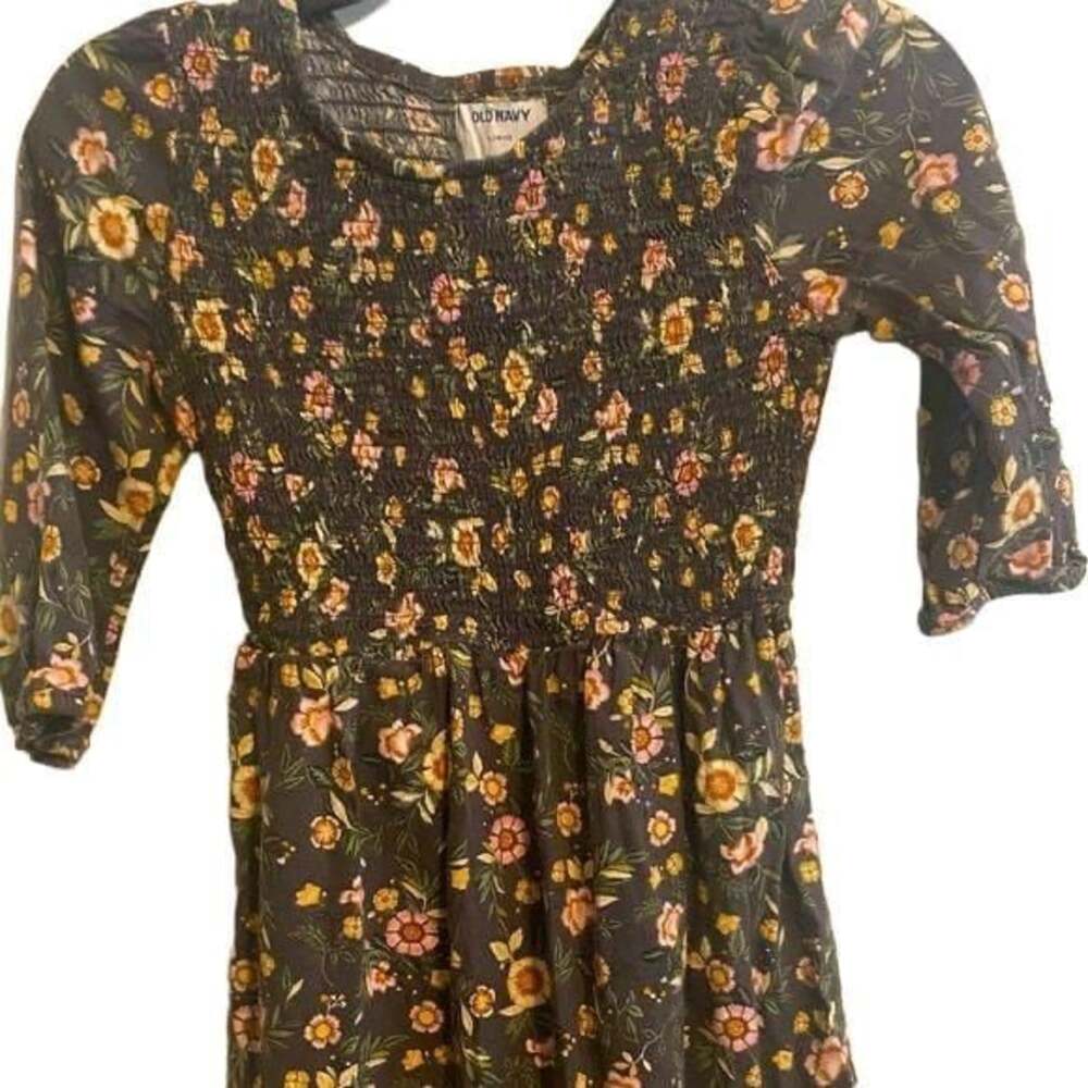 Old Navy Girls 10-12 Floral Cottage Long Sleeve Smocked Fit & Flare Dress